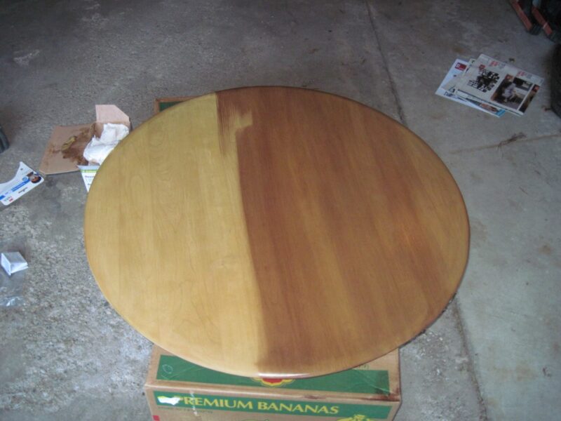 Beginning stages of staining the coffee table Beginning stages of staining the coffee table